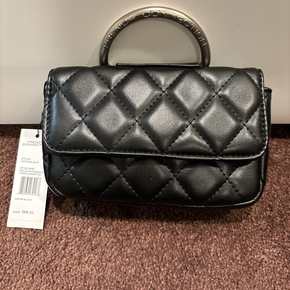 French Connection Quilted Black Mini Bag